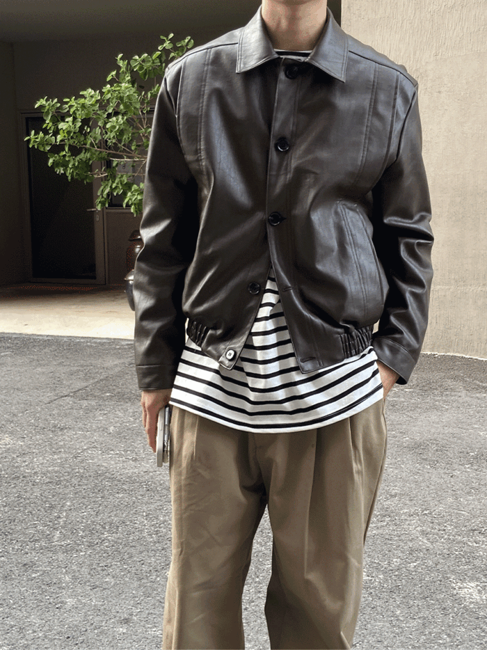 [주문폭주]  Aster line leather jacket