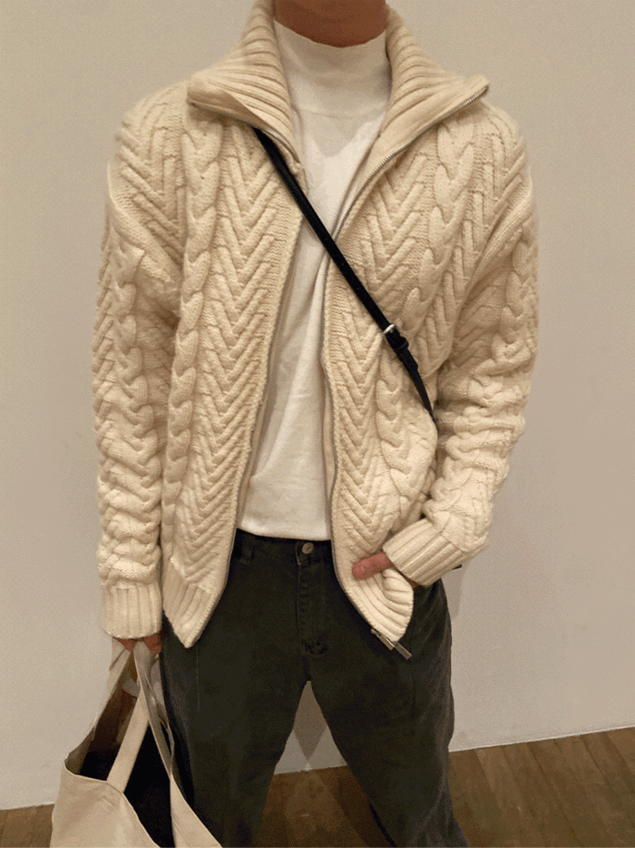 [주문폭주/하이퀄리티/라이브방송] Cose wool cable zip-up knit cardigan