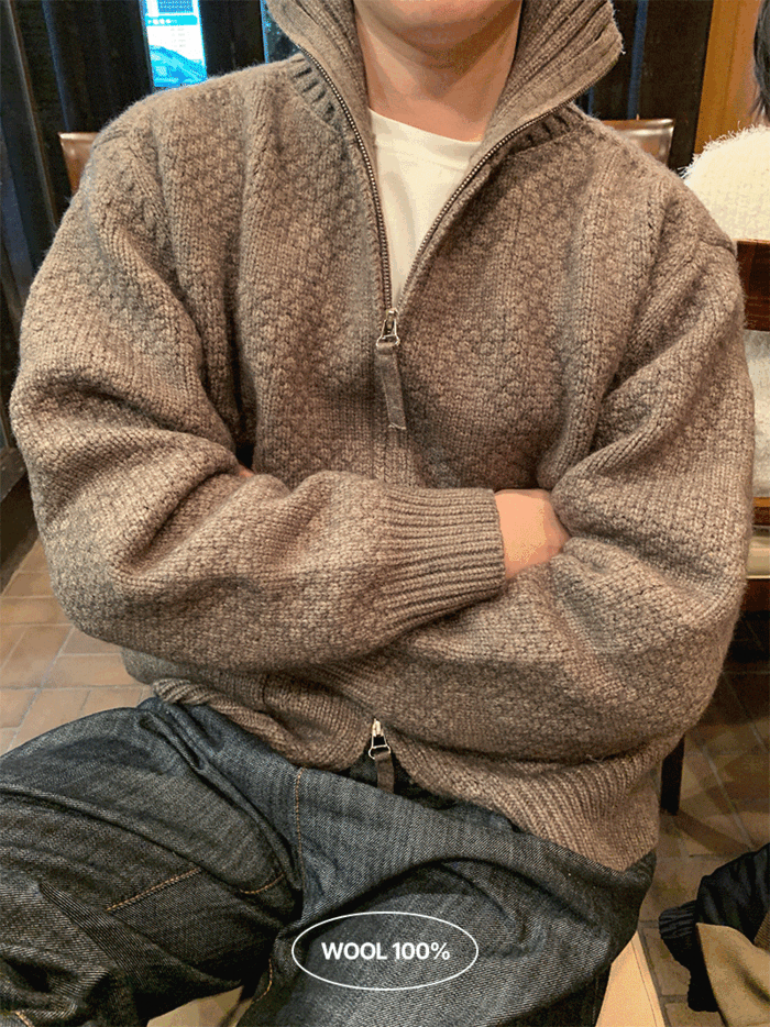 Rise high neck pocket knit zip-up