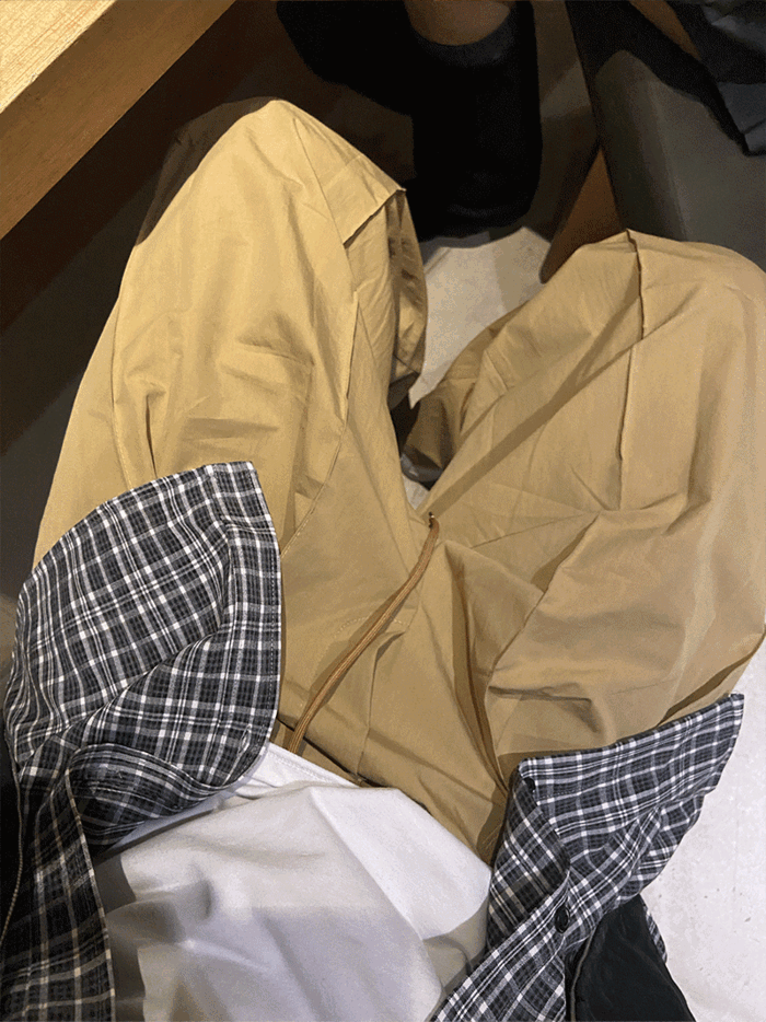Fold deep tuck wide cotton pants