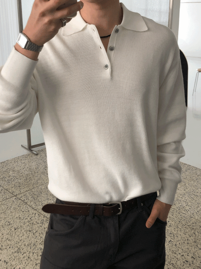 Solid soft button collar knit