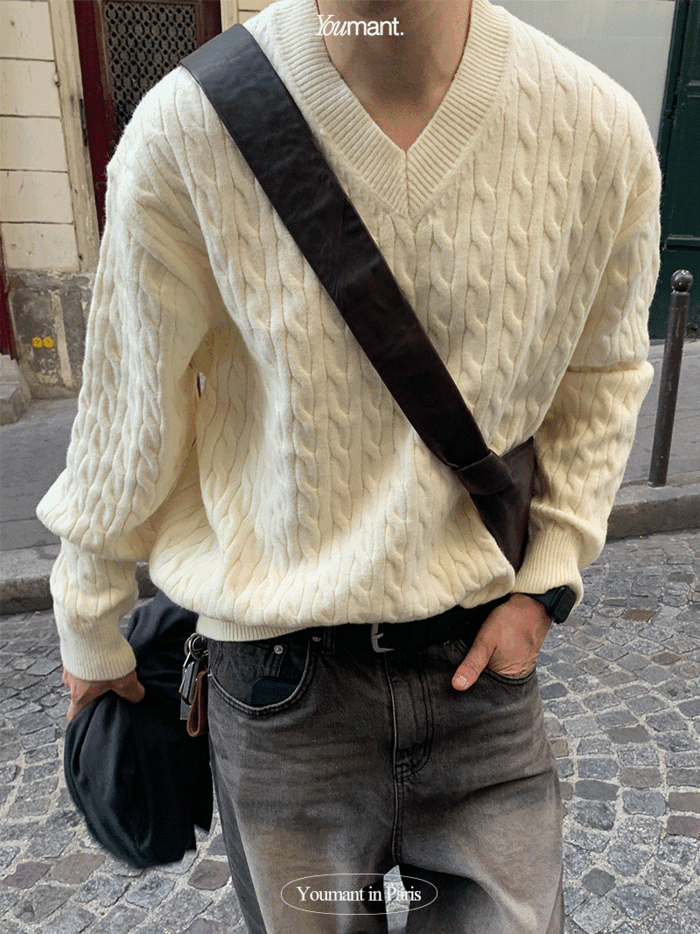 Berg cable v-neck knit